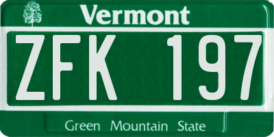VT license plate ZFK197