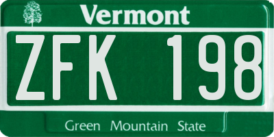VT license plate ZFK198