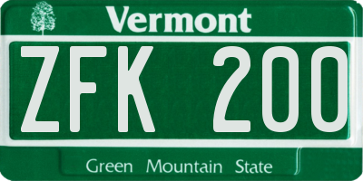 VT license plate ZFK200