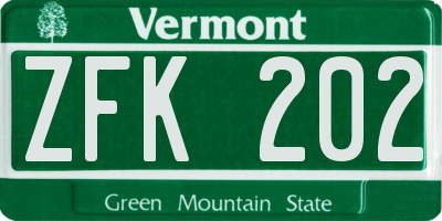 VT license plate ZFK202