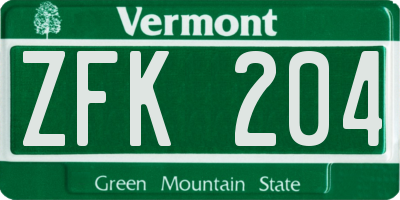 VT license plate ZFK204