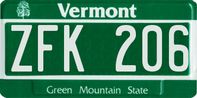 VT license plate ZFK206