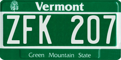 VT license plate ZFK207