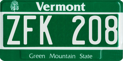 VT license plate ZFK208