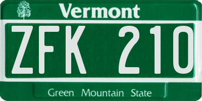 VT license plate ZFK210
