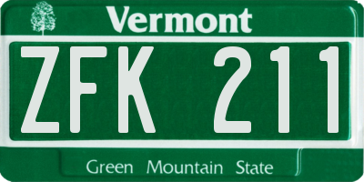 VT license plate ZFK211