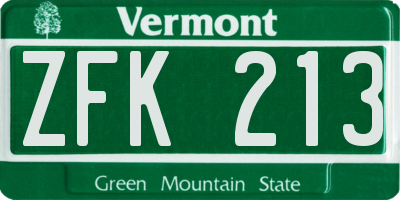VT license plate ZFK213