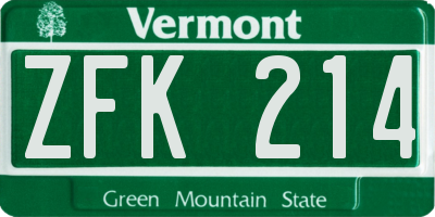 VT license plate ZFK214
