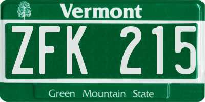 VT license plate ZFK215