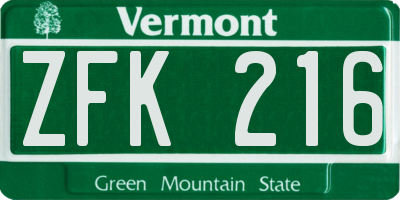VT license plate ZFK216