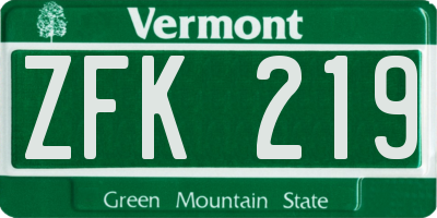 VT license plate ZFK219