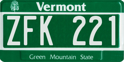 VT license plate ZFK221