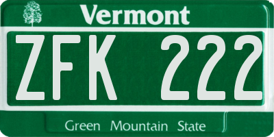 VT license plate ZFK222
