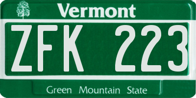 VT license plate ZFK223