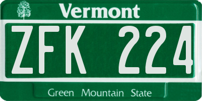 VT license plate ZFK224