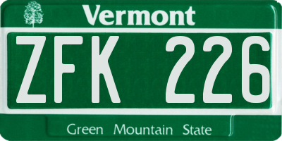 VT license plate ZFK226