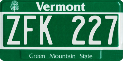 VT license plate ZFK227