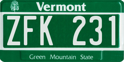 VT license plate ZFK231