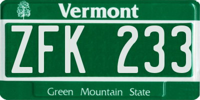 VT license plate ZFK233