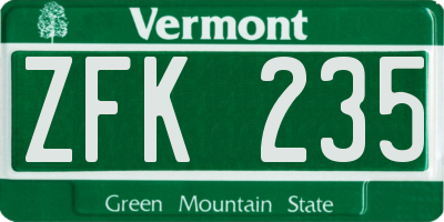 VT license plate ZFK235