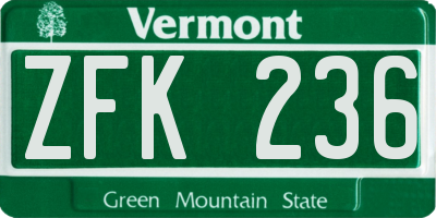 VT license plate ZFK236