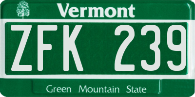 VT license plate ZFK239