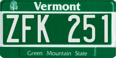 VT license plate ZFK251