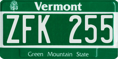 VT license plate ZFK255