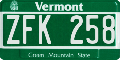 VT license plate ZFK258