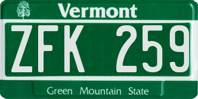 VT license plate ZFK259
