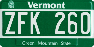 VT license plate ZFK260