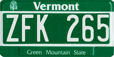 VT license plate ZFK265