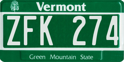 VT license plate ZFK274