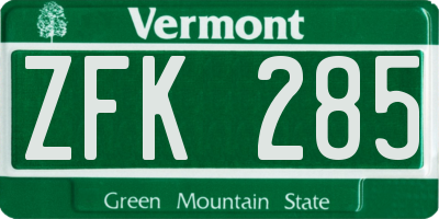VT license plate ZFK285