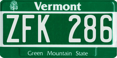 VT license plate ZFK286