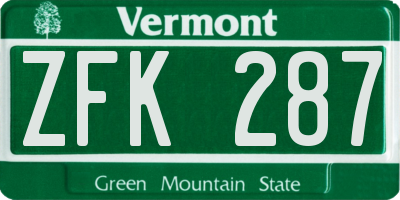 VT license plate ZFK287
