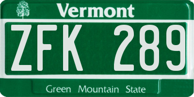 VT license plate ZFK289