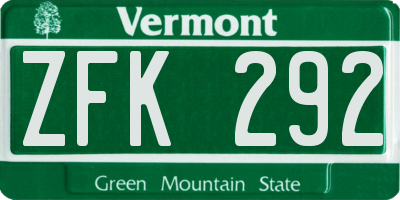 VT license plate ZFK292