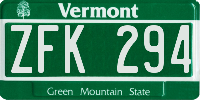VT license plate ZFK294