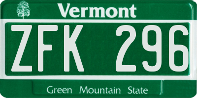 VT license plate ZFK296