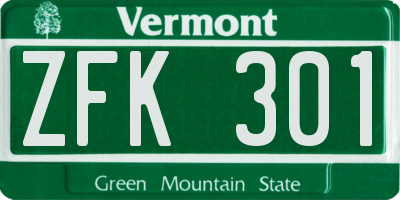 VT license plate ZFK301