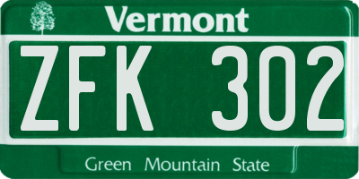 VT license plate ZFK302
