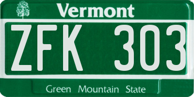 VT license plate ZFK303