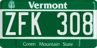 VT license plate ZFK308