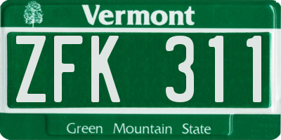 VT license plate ZFK311