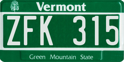 VT license plate ZFK315
