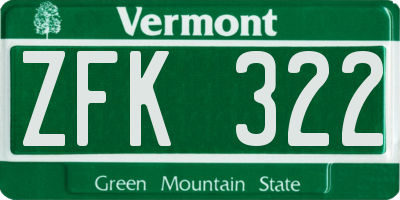 VT license plate ZFK322