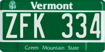 VT license plate ZFK334