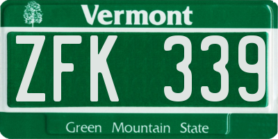VT license plate ZFK339
