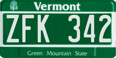 VT license plate ZFK342